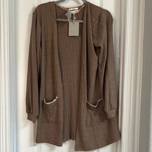 Blu Pepper Brown Ribbed Open Front Cardigan Size Large